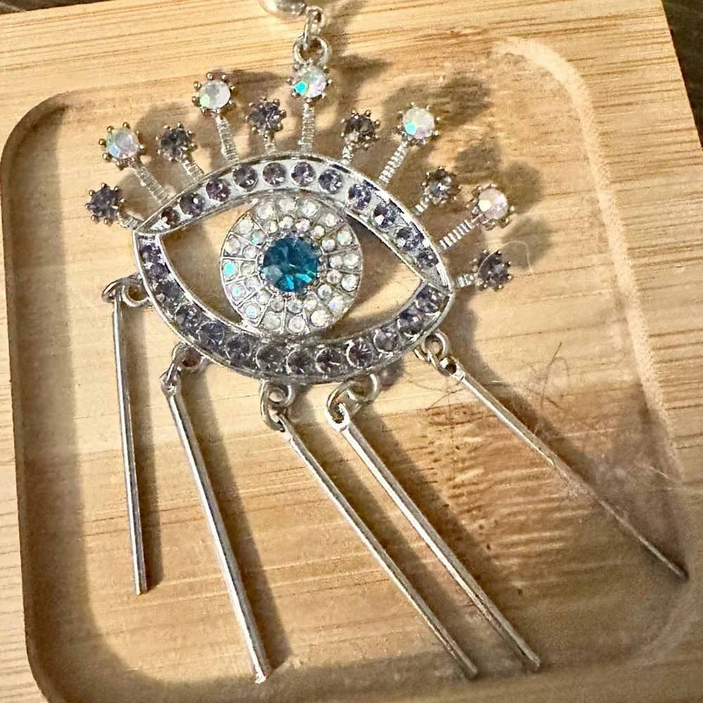 New Luxury Rhinestone Evil Eye drop earrings - Picture 2 of 4